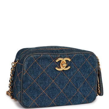 Chanel   Mini Camera Bag Blue Denim Gold Hardware