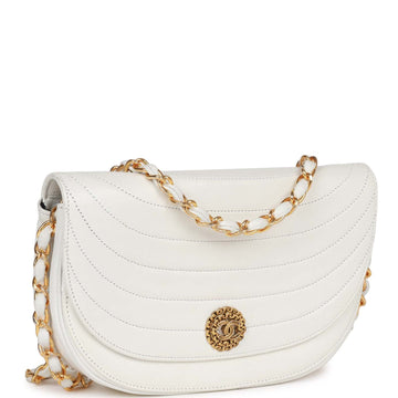 Chanel   Half Moon Shoulder Bag White Lambskin Gold Hardware