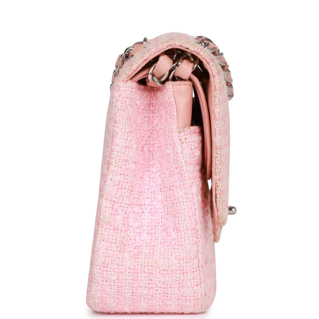 Chanel   Medium Classic Double Flap Bag Pink Tweed Silver Hardware