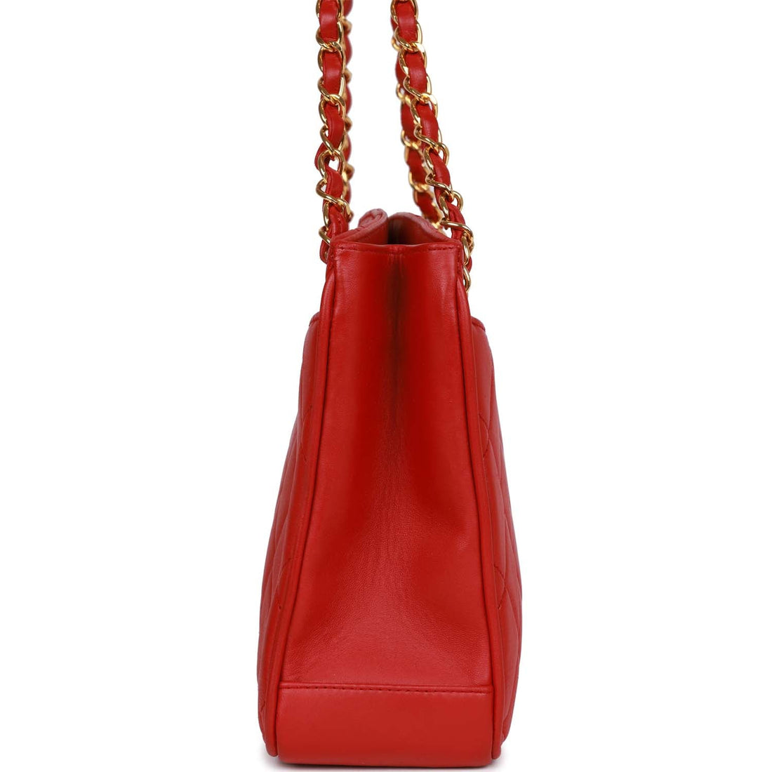 Chanel   Mini Chain Tote Bag Red Lambskin Gold Hardware
