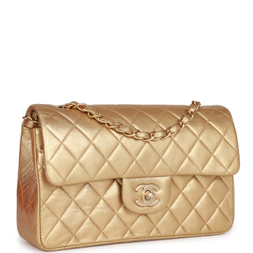 Chanel   Small Classic Double Flap Bag Gold Metallic Lambskin Gold Hardware