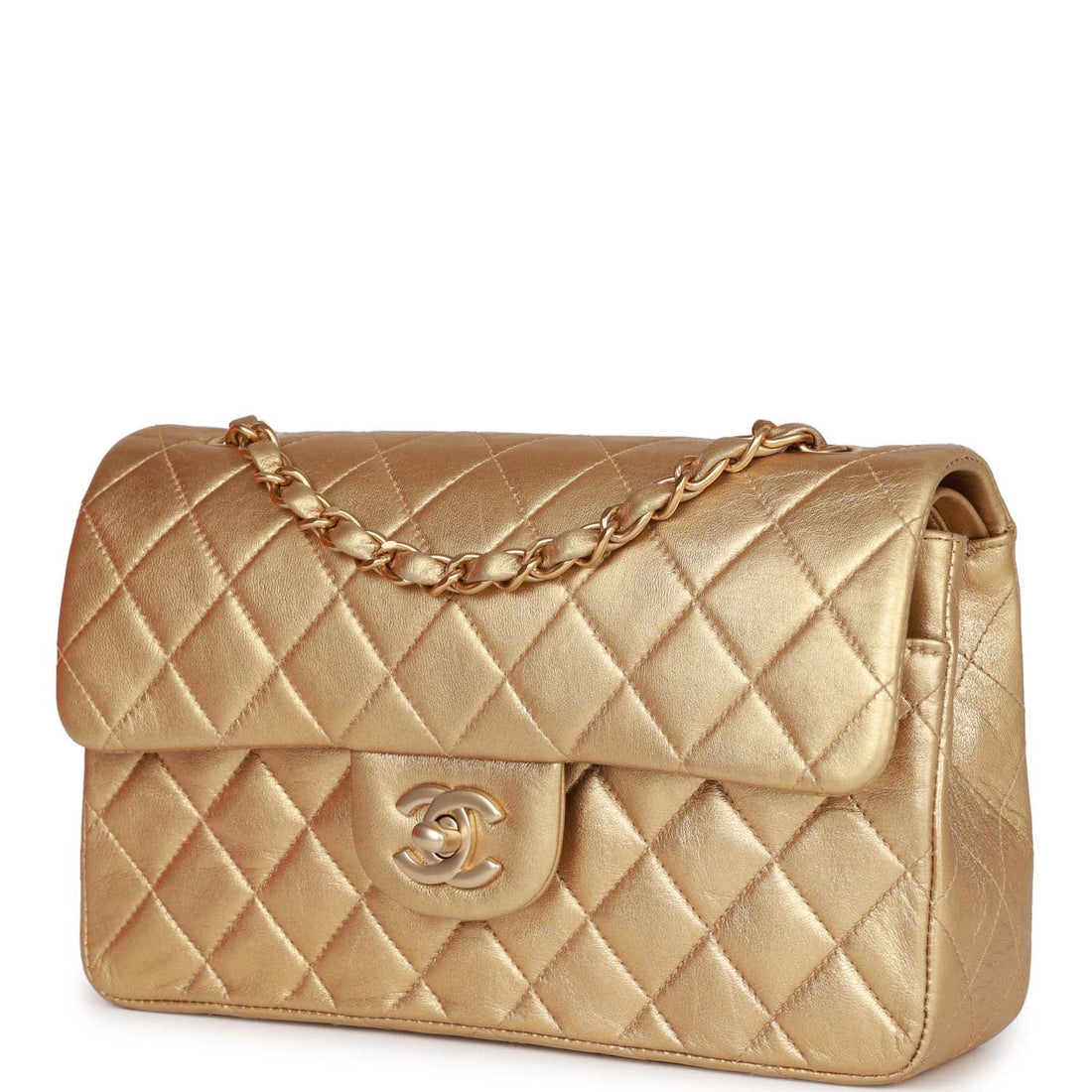 Chanel   Small Classic Double Flap Bag Gold Metallic Lambskin Gold Hardware