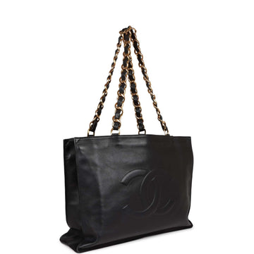 Chanel   CC Chain Shopping Tote Bag Black Lambskin Gold Hardware