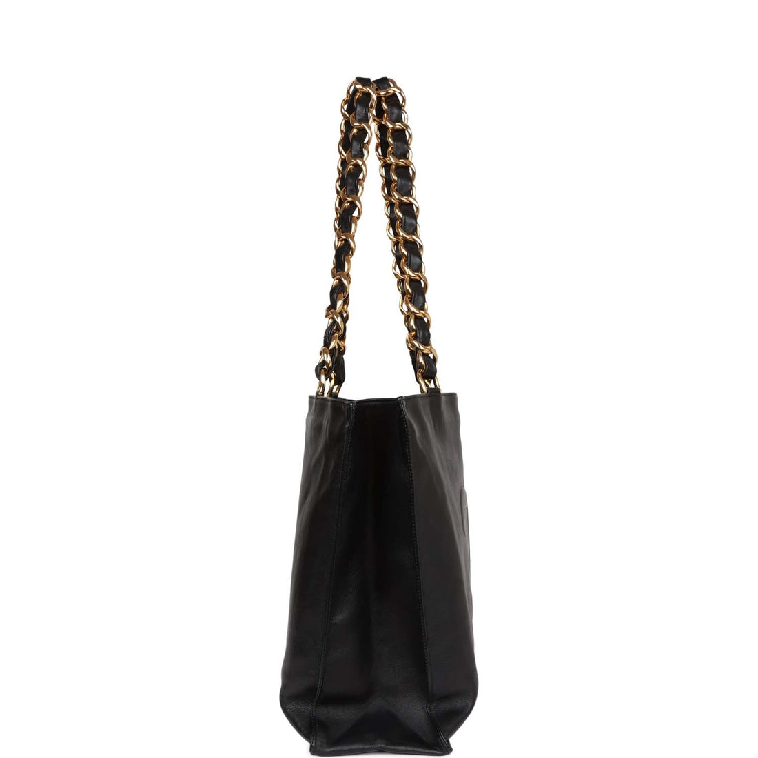Chanel   CC Chain Shopping Tote Bag Black Lambskin Gold Hardware