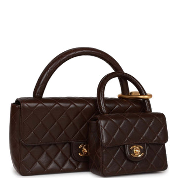 Chanel   Kelly Parent and Child Flap Bag Set Brown Lambskin Gold Hardware