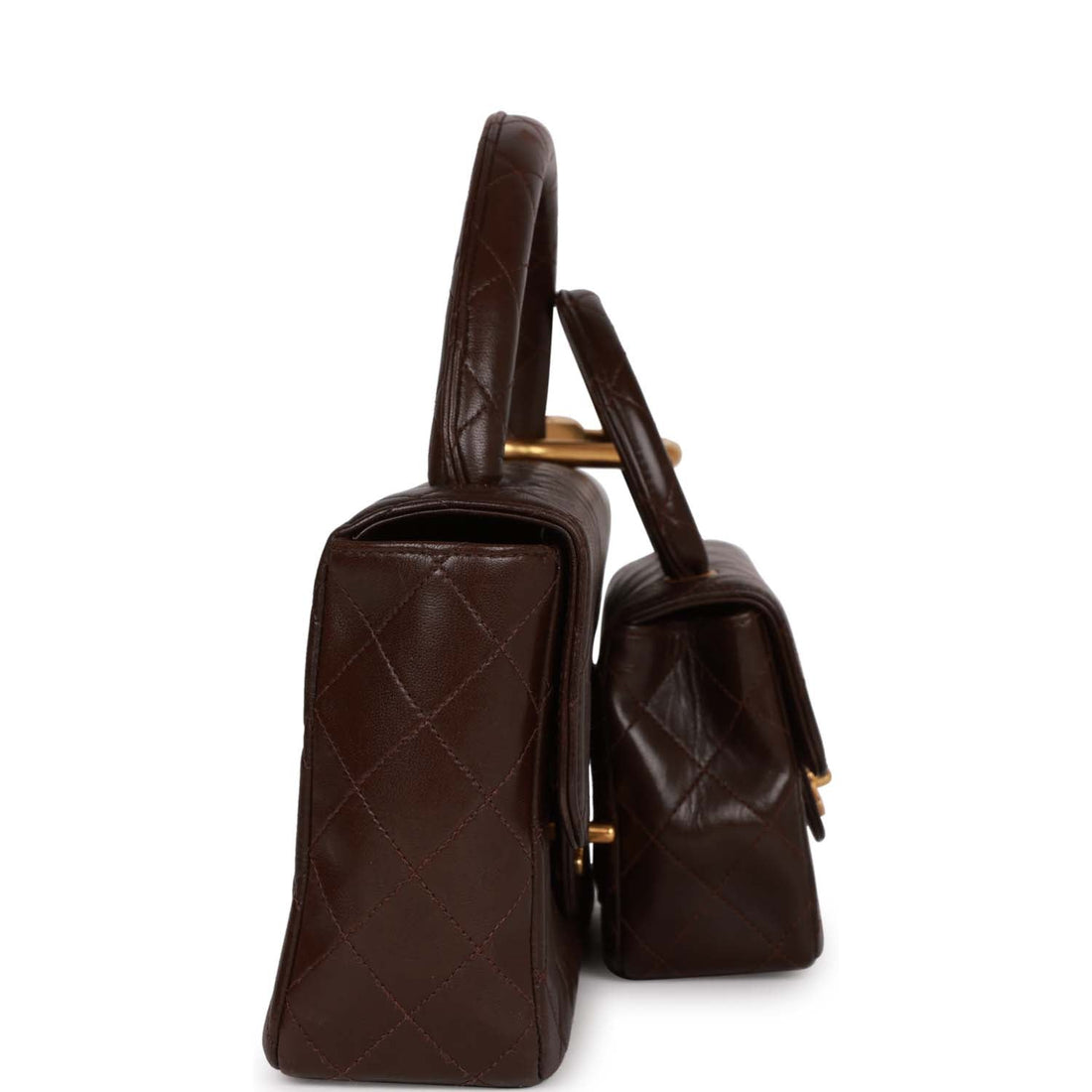 Chanel   Kelly Parent and Child Flap Bag Set Brown Lambskin Gold Hardware
