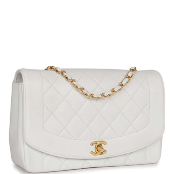 Chanel   Medium Diana Flap Bag White Lambskin Gold Hardware