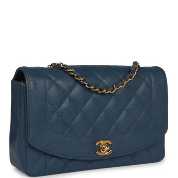 Chanel   Medium Diana Flap Bag Blue Caviar Gold Hardware