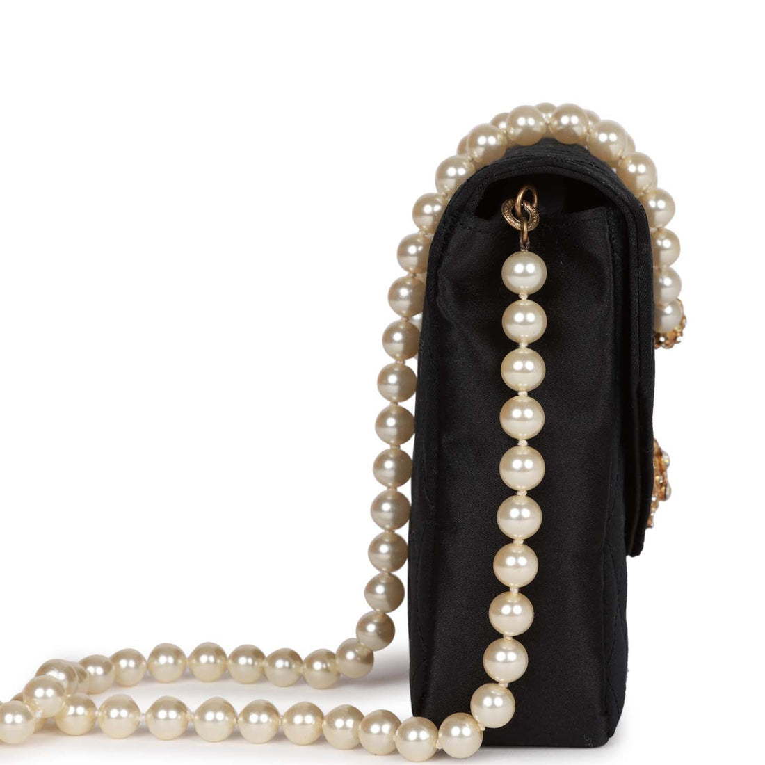Chanel   Gripoix Pearl Chain Bag Black Satin Gold Hardware
