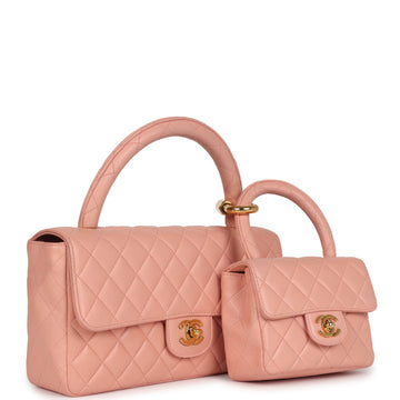 Chanel   Kelly Parent and Child Flap Bag Set Pink Lambskin Gold Hardware