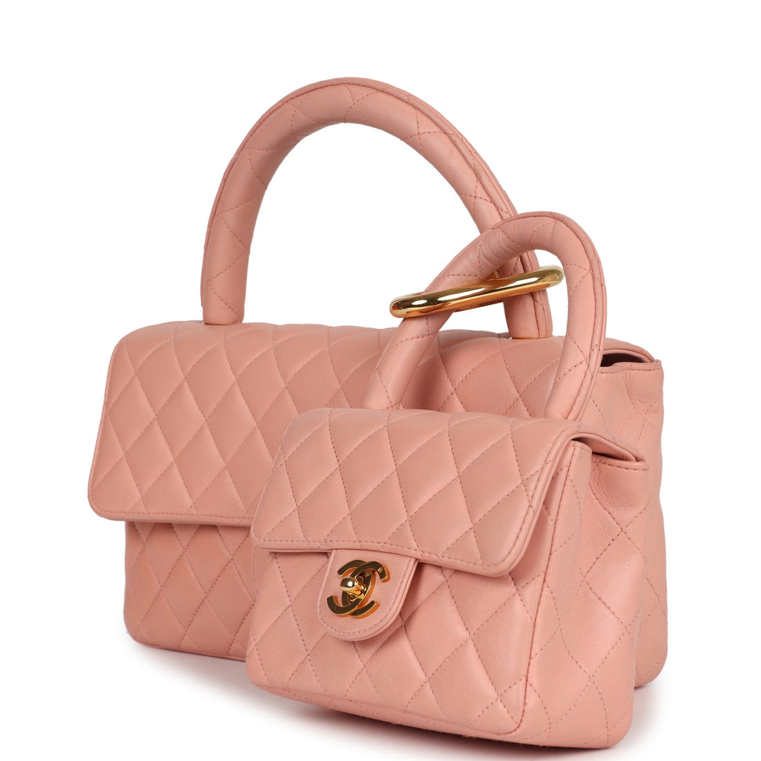 Chanel   Kelly Parent and Child Flap Bag Set Pink Lambskin Gold Hardware