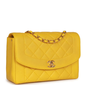 Chanel   Medium Diana Flap Bag Yellow Lambskin Gold Hardware