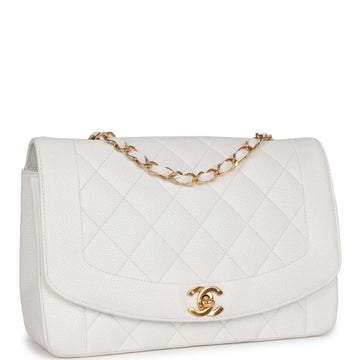 Chanel   Medium Diana Flap Bag White Caviar Gold Hardware
