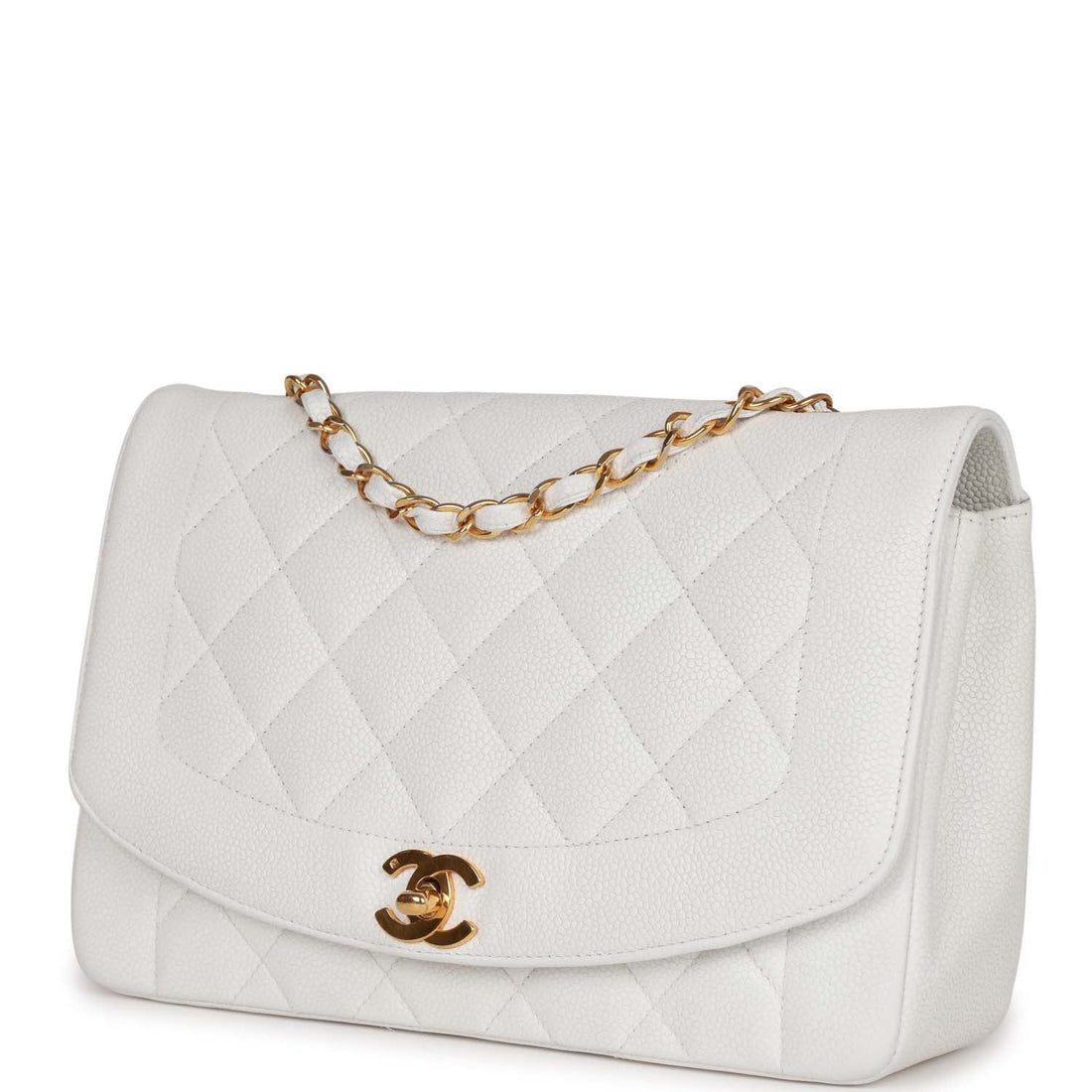 Chanel   Medium Diana Flap Bag White Caviar Gold Hardware