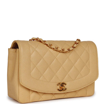 Chanel   Medium Diana Flap Bag Beige Caviar Gold Hardware