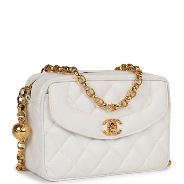 Chanel   Camera Bag White Caviar Gold Hardware