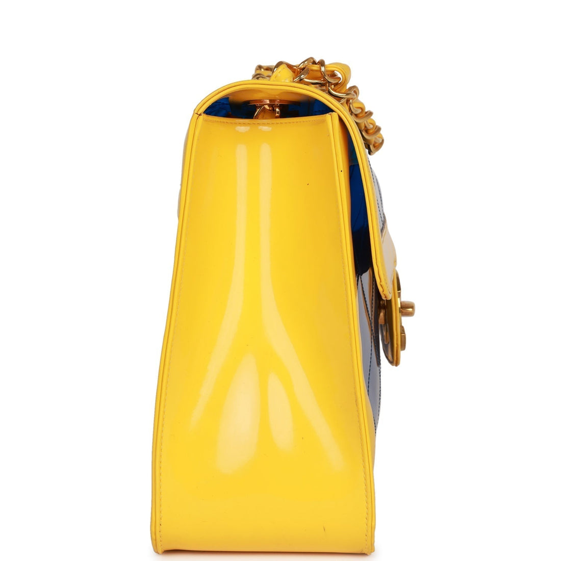 Chanel   Maxi Flap Bag Yellow/Blue Quilted Patent Leather Gold Hardware