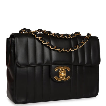 Chanel   Mademoiselle XL Jumbo Single Flap Black Lambskin Gold Hardware