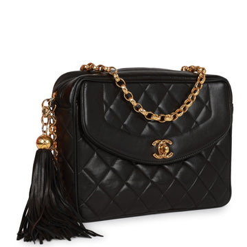 Chanel   Small Diana Fringe Camera Bag Black Lambskin Gold Hardware