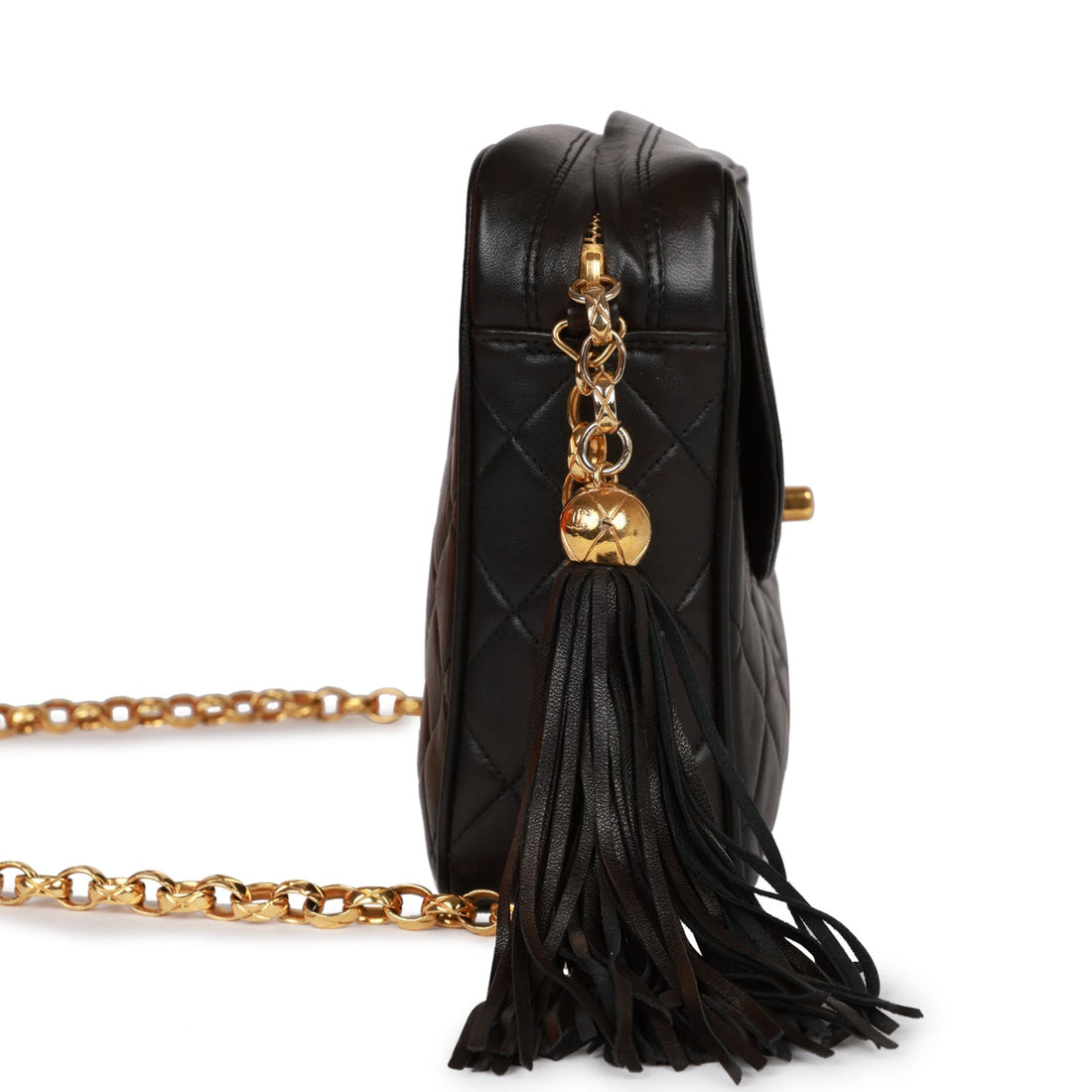 Chanel   Small Diana Fringe Camera Bag Black Lambskin Gold Hardware