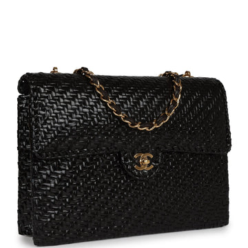 Chanel   Flap Bag Black Wicker Gold Hardware