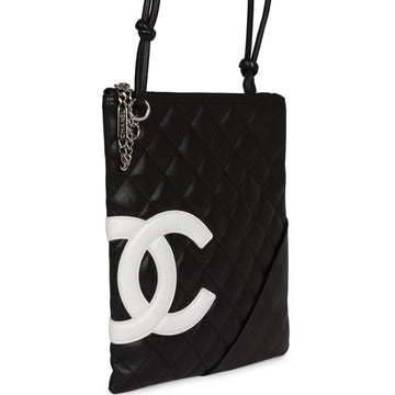 Chanel   Cambon Flat Messenger Black and White Lambskin Silver Hardware