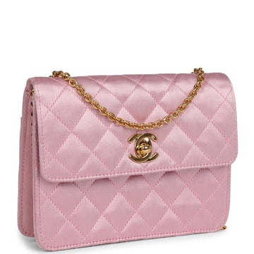 Chanel   Mini Straight Flap Bag Pink Satin Gold Hardware