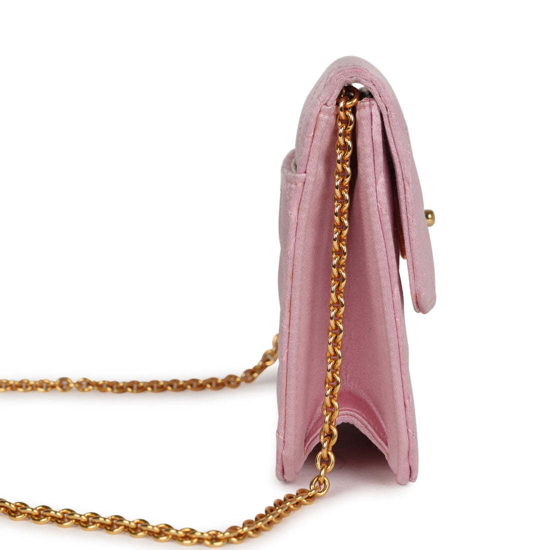 Chanel   Mini Straight Flap Bag Pink Satin Gold Hardware