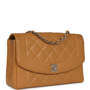 Chanel   Medium Diana Flap Bag Dark Beige Caviar Silver Hardware