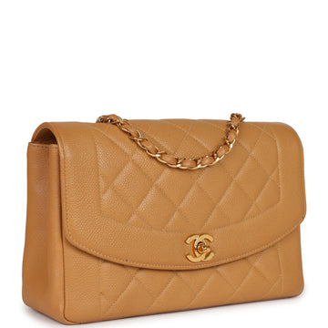 Chanel   Medium Diana Flap Bag Dark Beige Caviar Gold Hardware