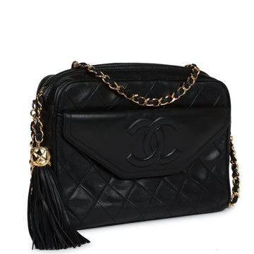 Chanel   Quilted Front Pocket Camera Bag Black Lambskin Gold Hardware