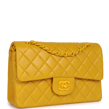 Chanel   Small Classic Double Flap Bag Yellow Lambskin Yellow Hardware