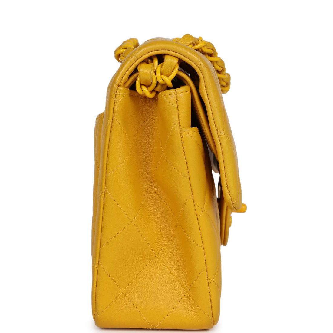 Chanel   Small Classic Double Flap Bag Yellow Lambskin Yellow Hardware