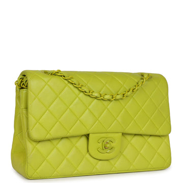 Chanel   Medium Classic Double Flap Lime Green Lambskin Green Hardware