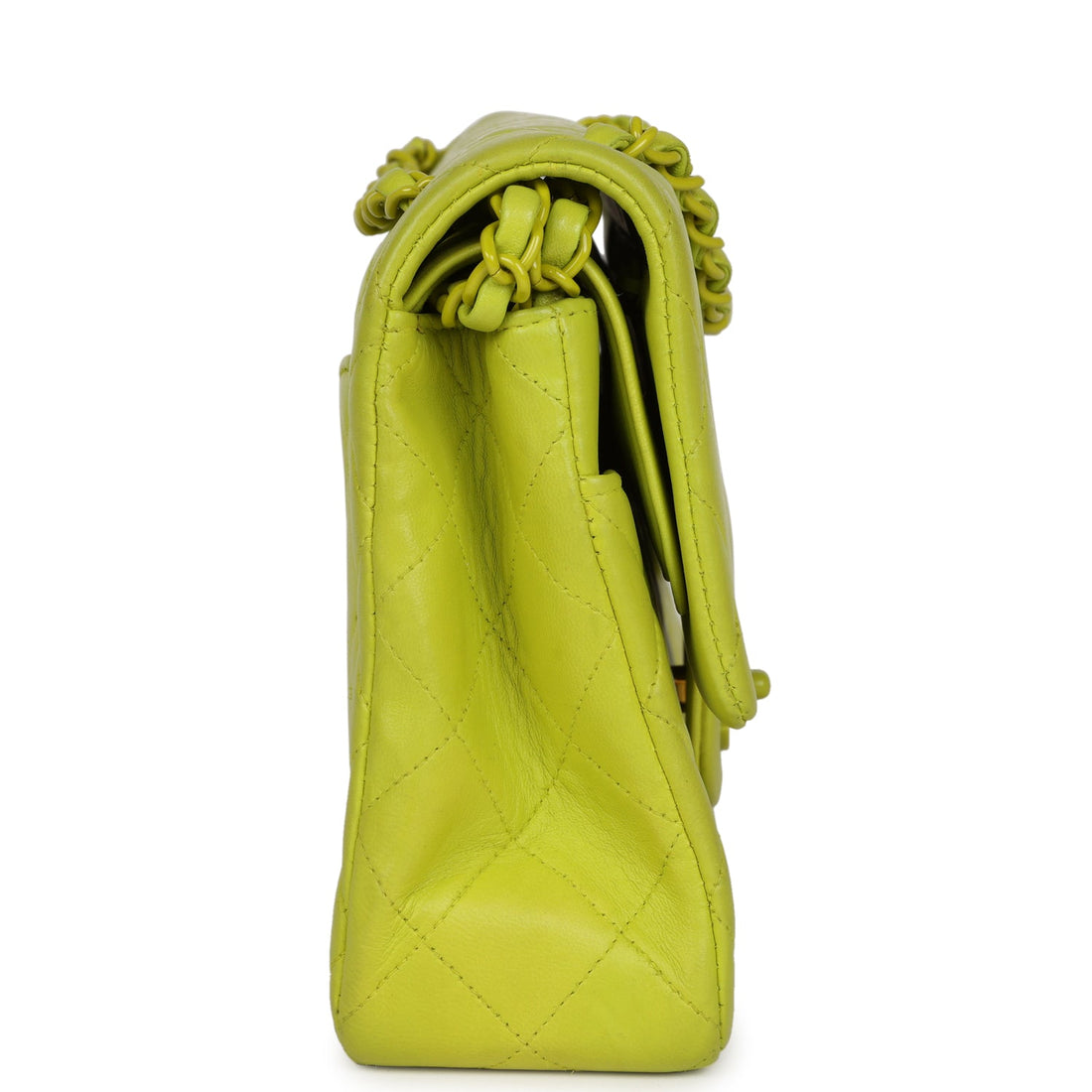 Chanel   Medium Classic Double Flap Lime Green Lambskin Green Hardware