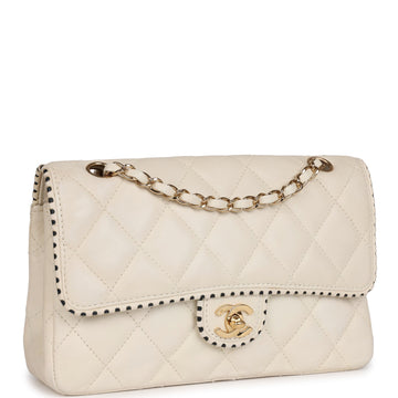 Chanel   Medium Single Flap Bag White Lambskin Gold Hardware