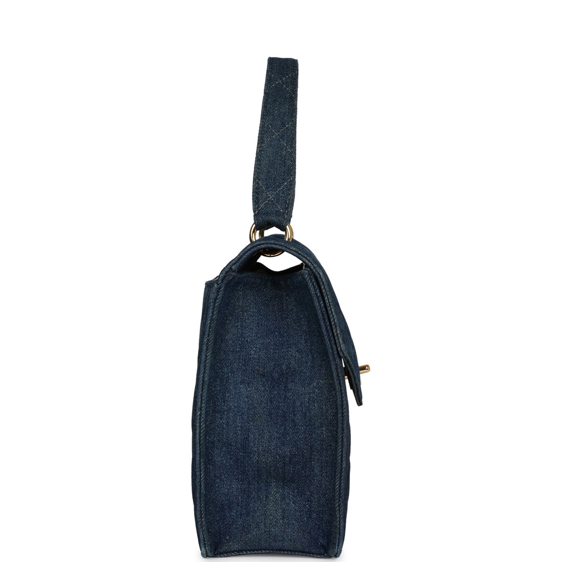 Chanel   Envelope Flap Top Handle Handbag Dark Blue Denim Gold Hardware