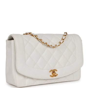 Chanel   Medium Diana Flap Bag White Caviar Gold Hardware