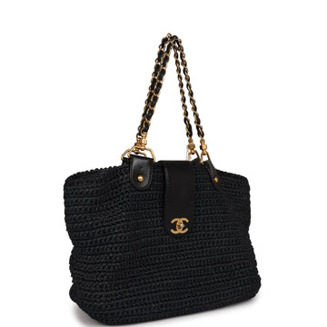 Chanel   Straw Tote Black Raffia Gold Hardware