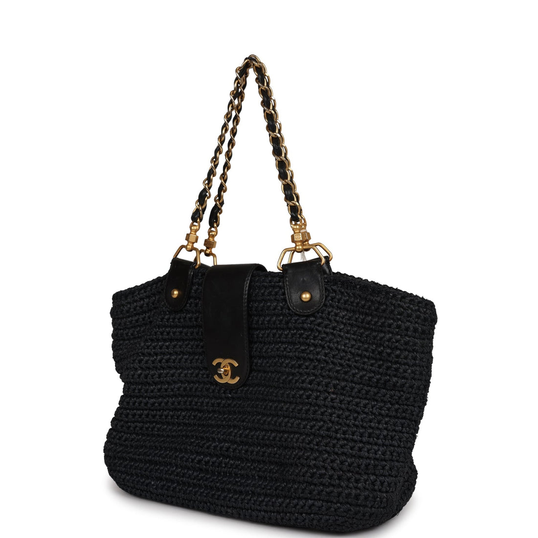 Chanel   Straw Tote Black Raffia Gold Hardware