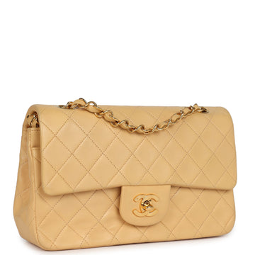 Chanel   Small Classic Double Flap Beige Lambskin Gold Hardware