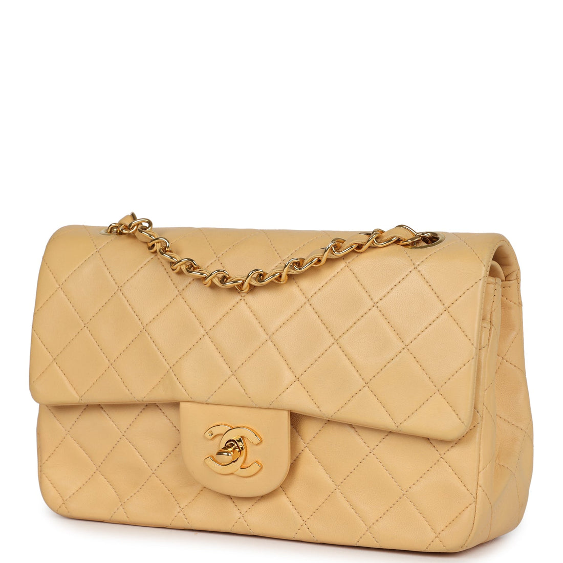Chanel   Small Classic Double Flap Beige Lambskin Gold Hardware