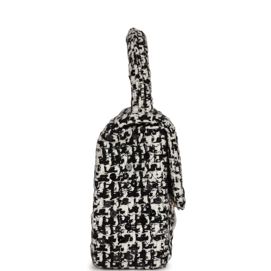 Chanel   Kelly Parent Flap Black and White Sequin Tweed Gold Hardware