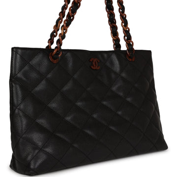 Chanel   Quilted CC Tote Black Caviar Tortoiseshell Bakelite Hardware