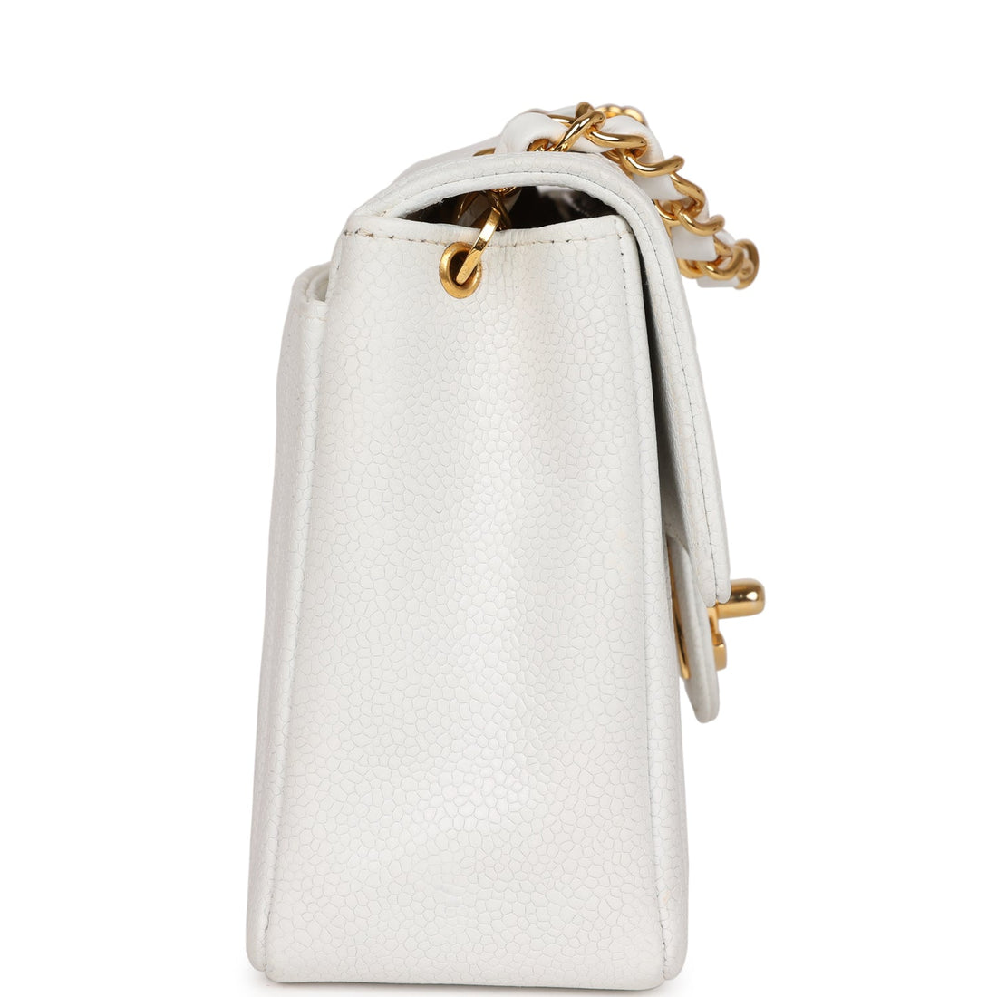 Chanel   Mini Square Flap Vertical Stripe White Caviar Gold Hardware