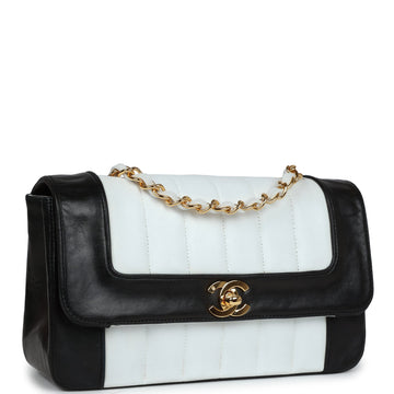 Chanel   Small Mademoiselle Flap White and Navy Lambskin Gold Hardware