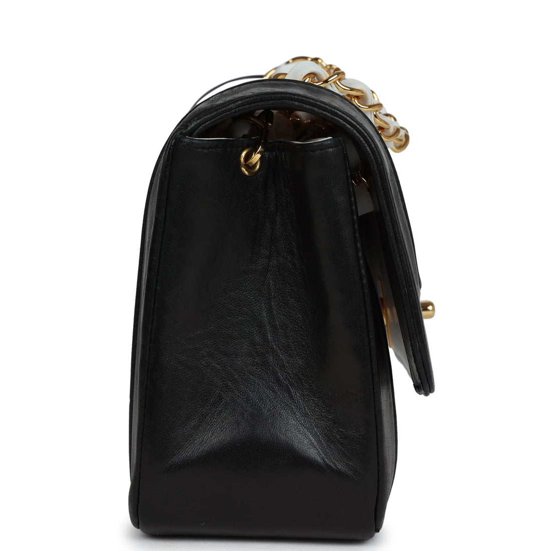 Chanel   Small Mademoiselle Flap White and Navy Lambskin Gold Hardware