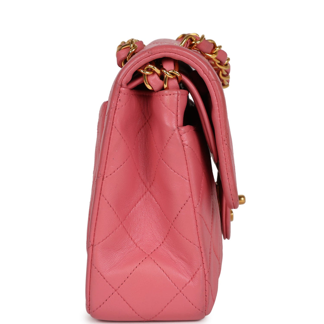 Chanel   Small Classic Double Flap Bag Dark Pink Lambskin Gold Hardware