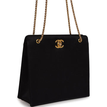 Chanel   Square Shoulder Bag Black Satin Gold Hardware