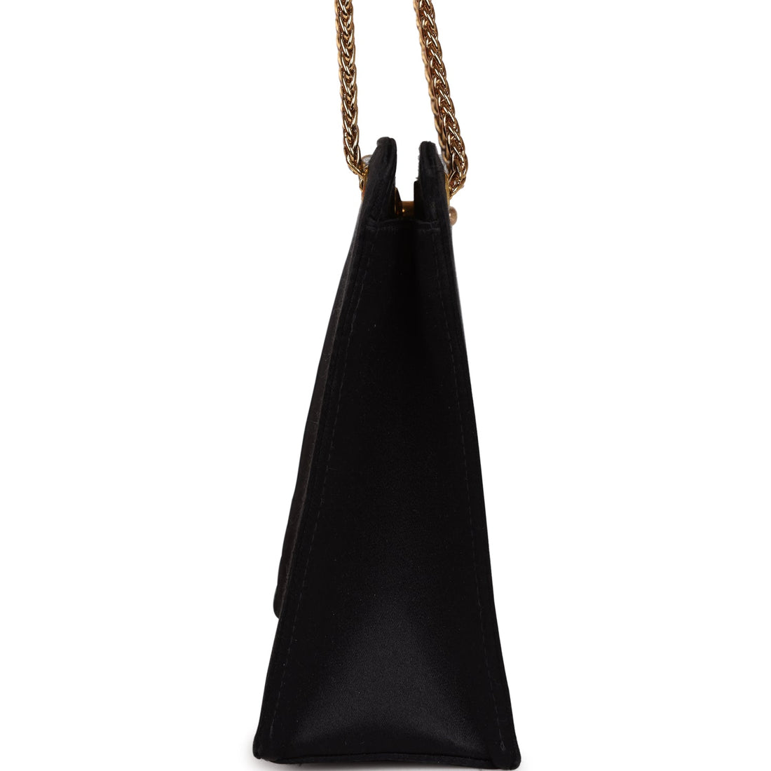 Chanel   Square Shoulder Bag Black Satin Gold Hardware